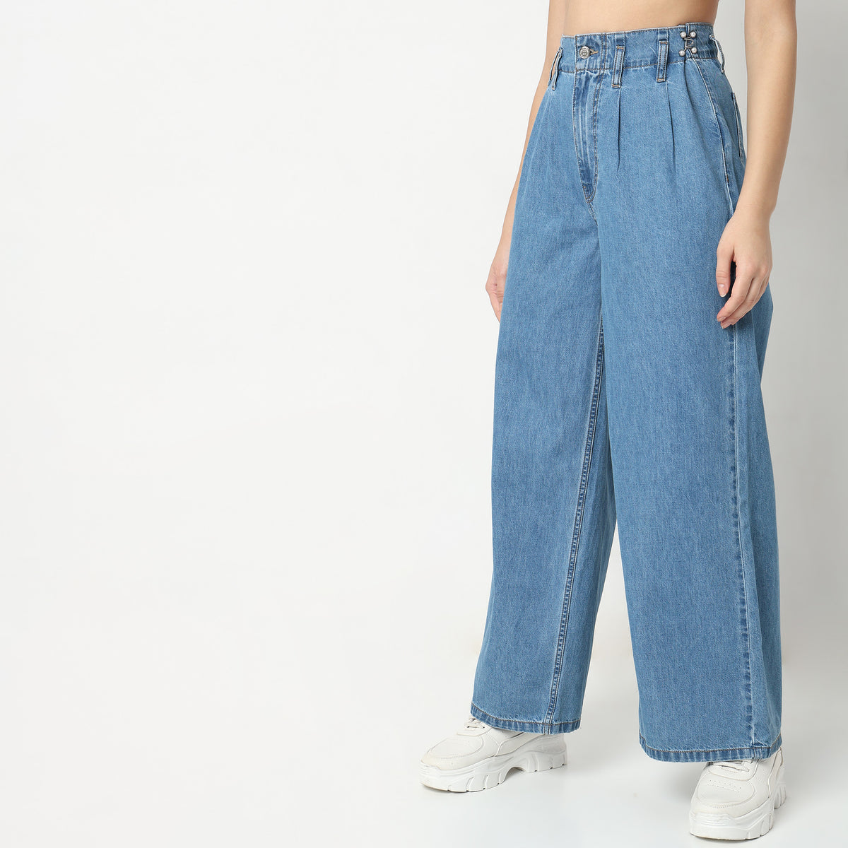 Wide Leg Solid High Rise Jeans