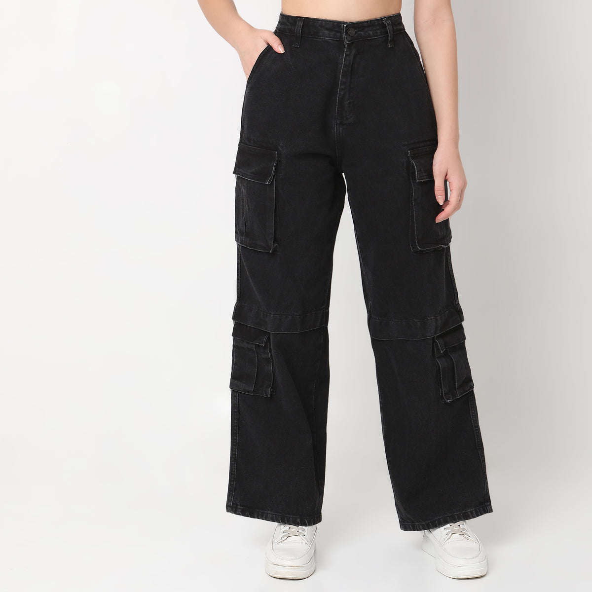 Regular Fit Solid High Rise Jeans