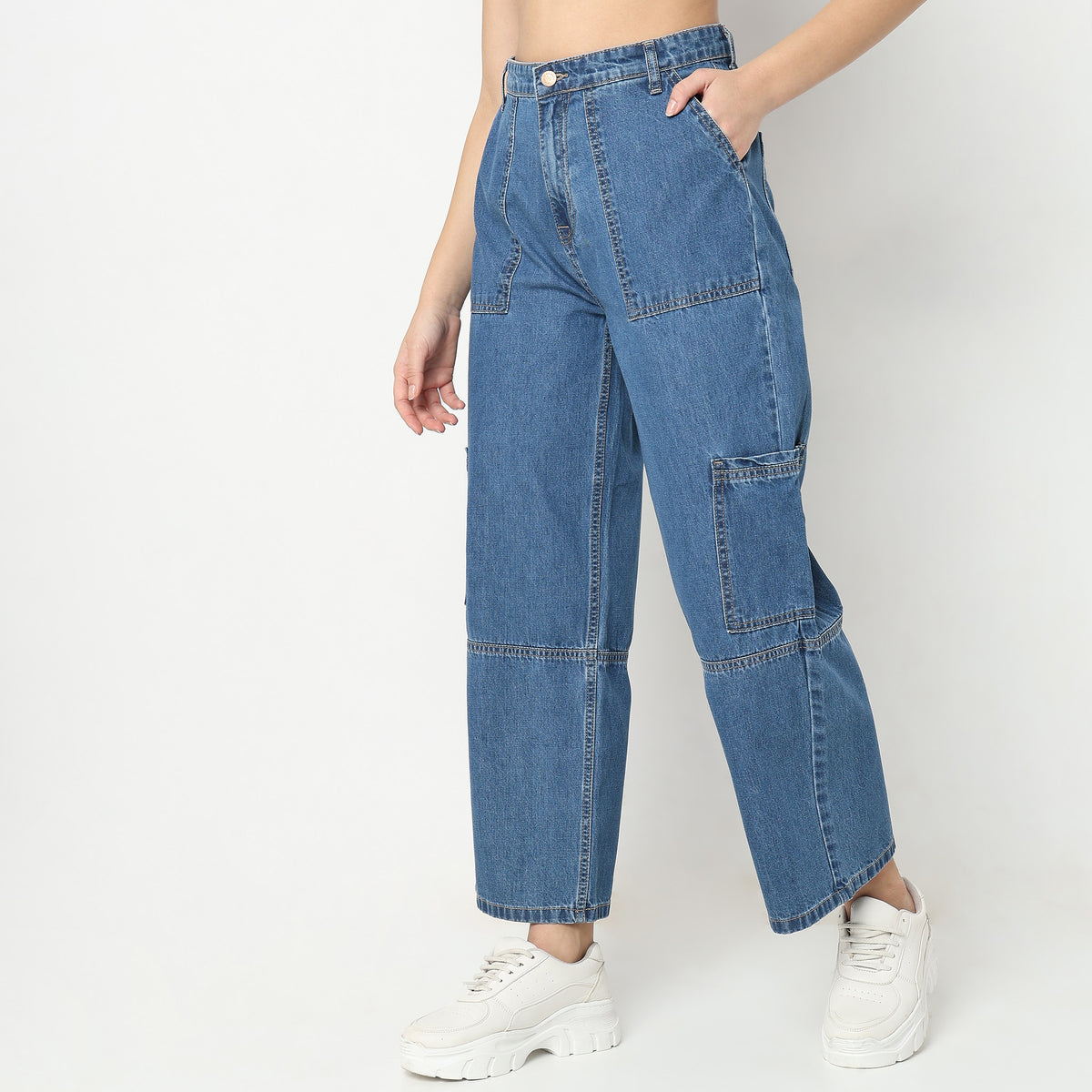 Regular Fit Solid High Rise Jeans