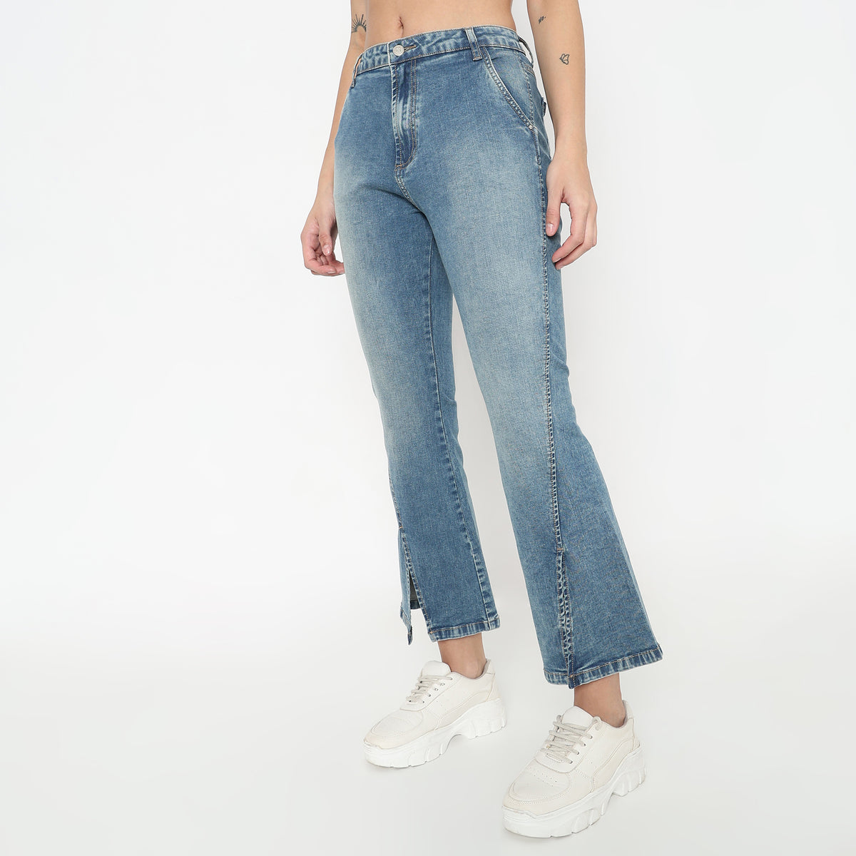 Boot Cut Solid High Rise Jeans