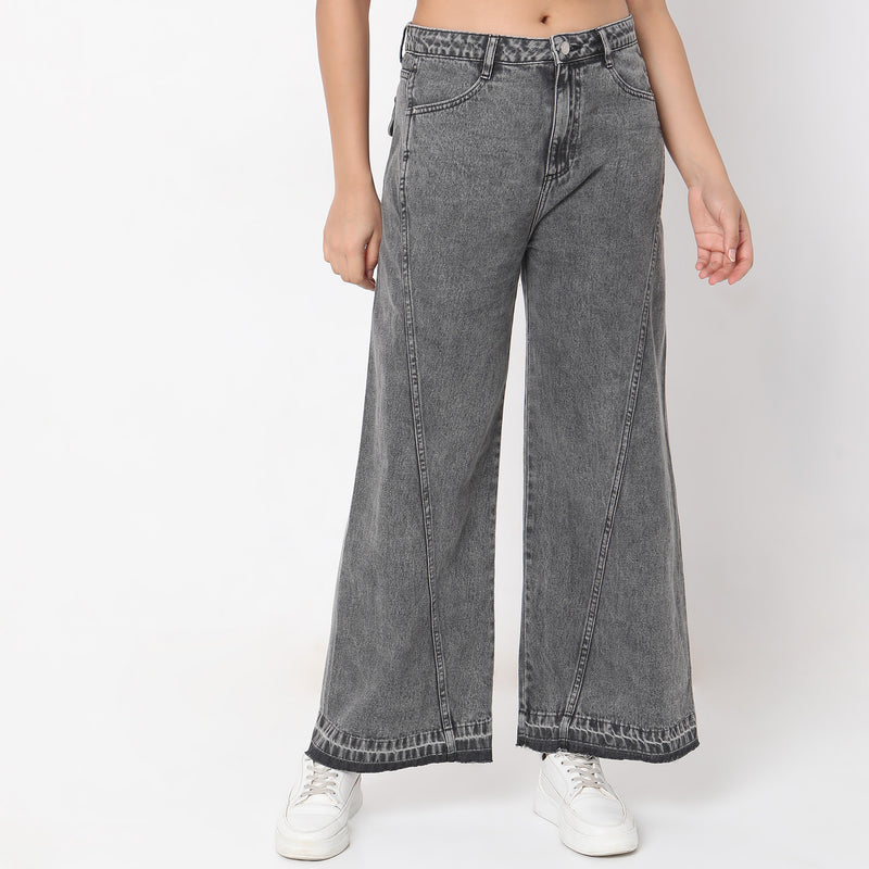 Flare Fit Solid High Rise Jeans