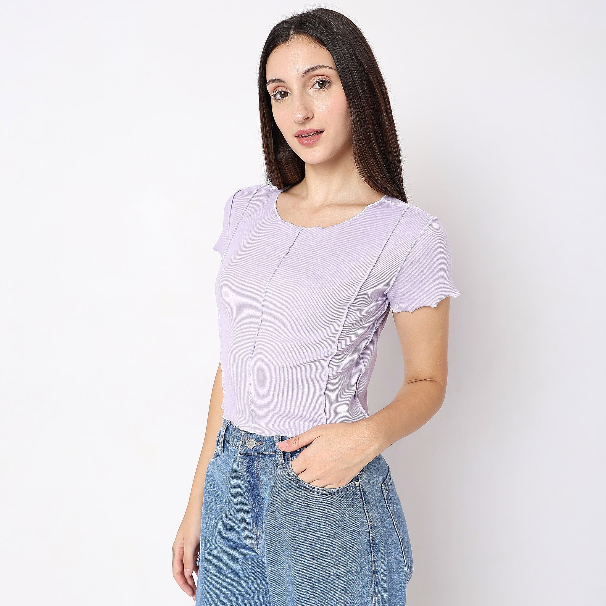 Women Wearing Regular Fit Lace T-Shirt
