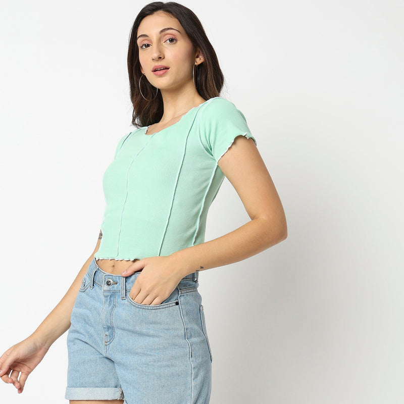 Women Wearing Regular Fit Solid T-Shirt