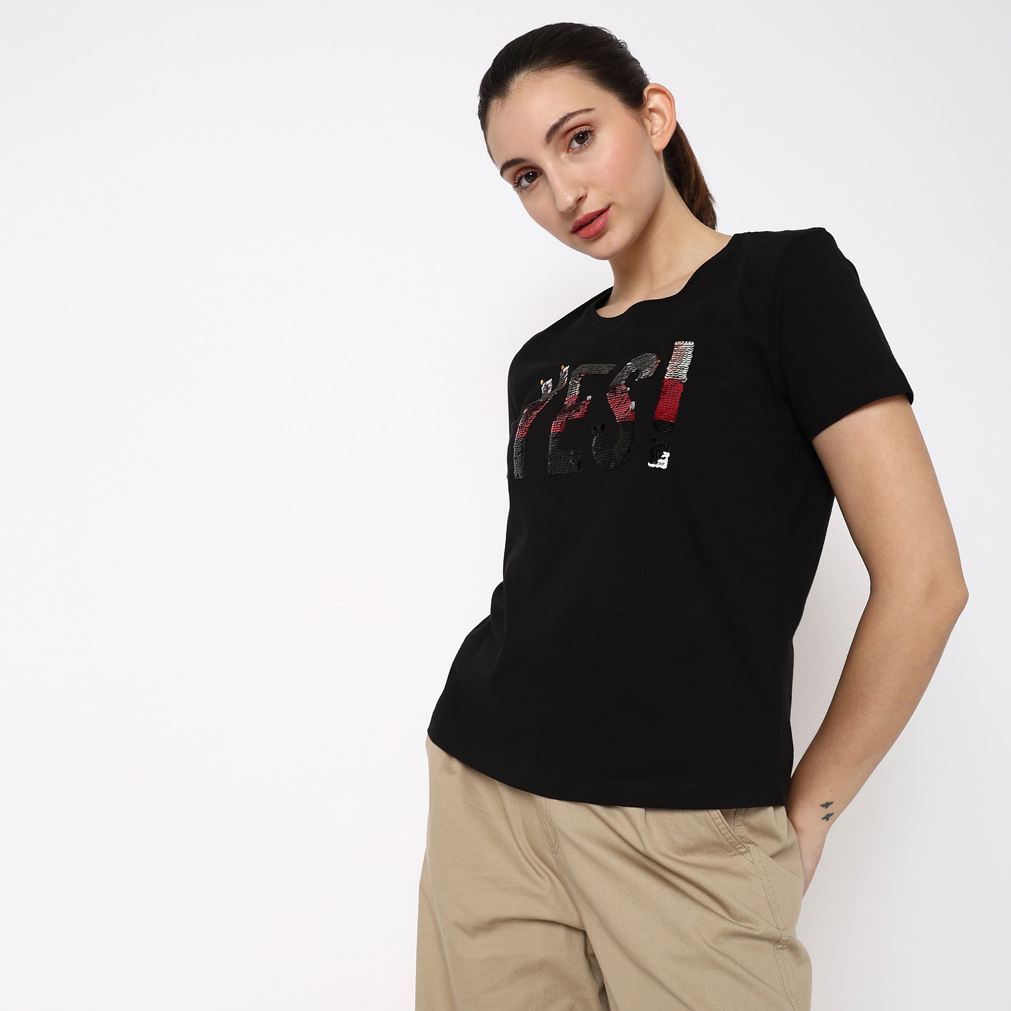 Women Wearing Regular Fit Graphic T-Shirt