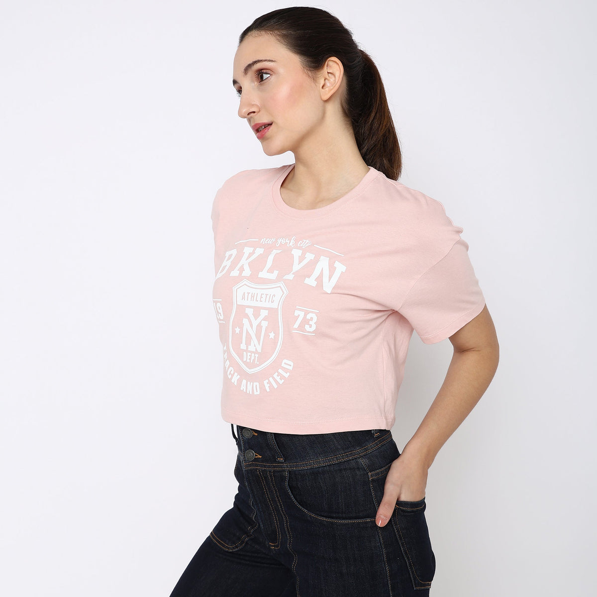 Women Wearing Boxy Fit Graphic T-Shirt