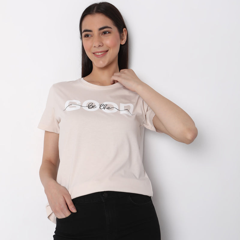 Women Wearing Regular Fit Graphic T-Shirt