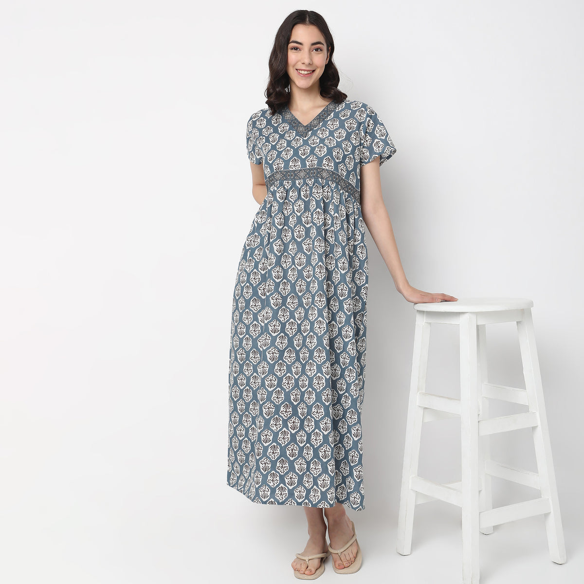 Regular Fit Printed Long Gown