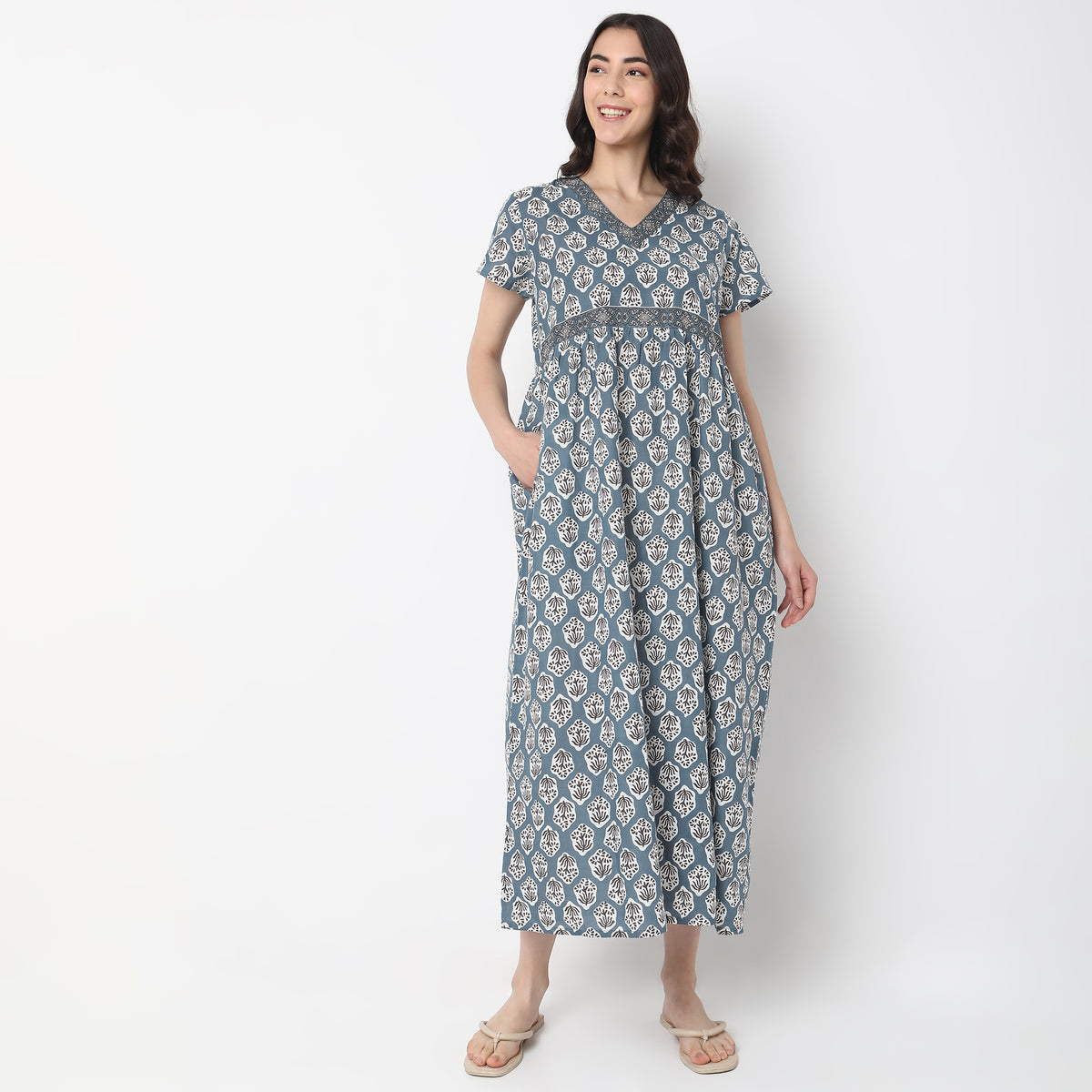 Regular Fit Printed Long Gown