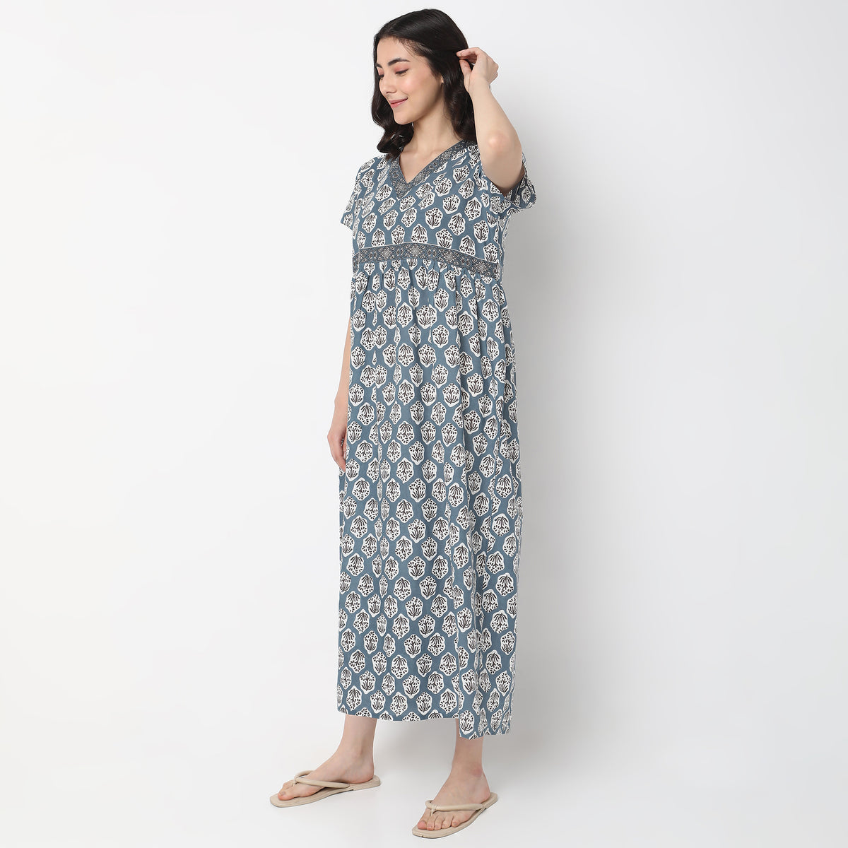 Regular Fit Printed Long Gown