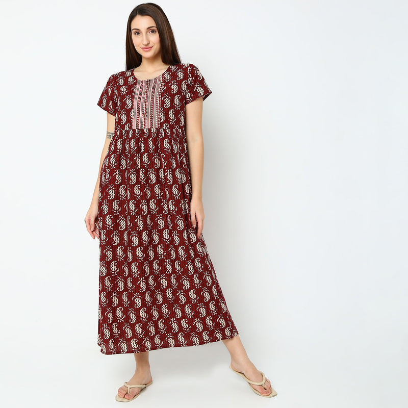 Regular Fit Printed Long Gown