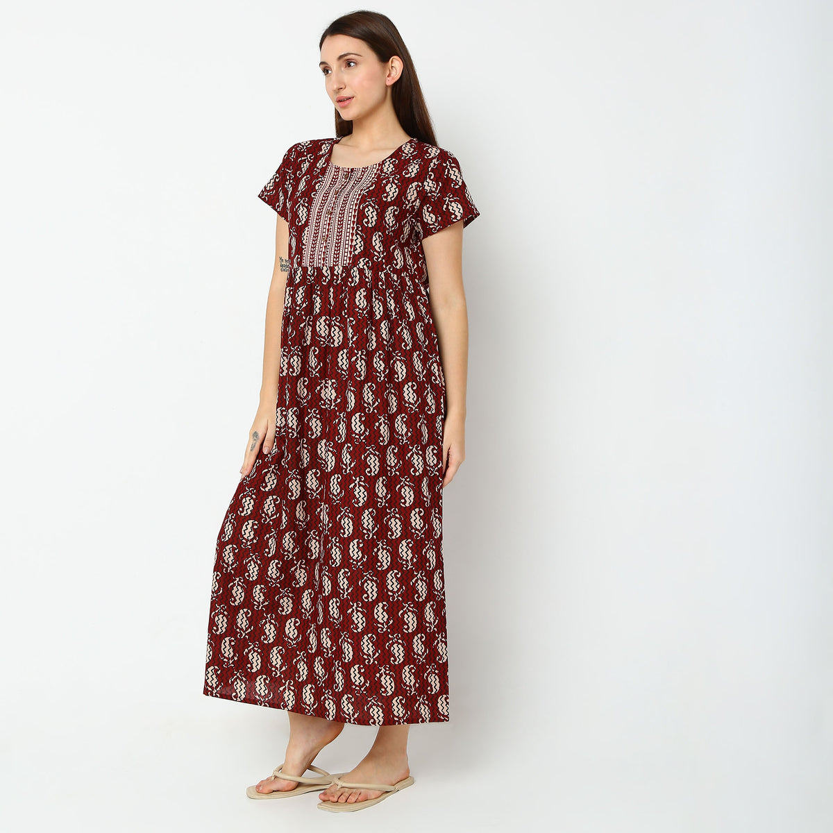 Regular Fit Printed Long Gown