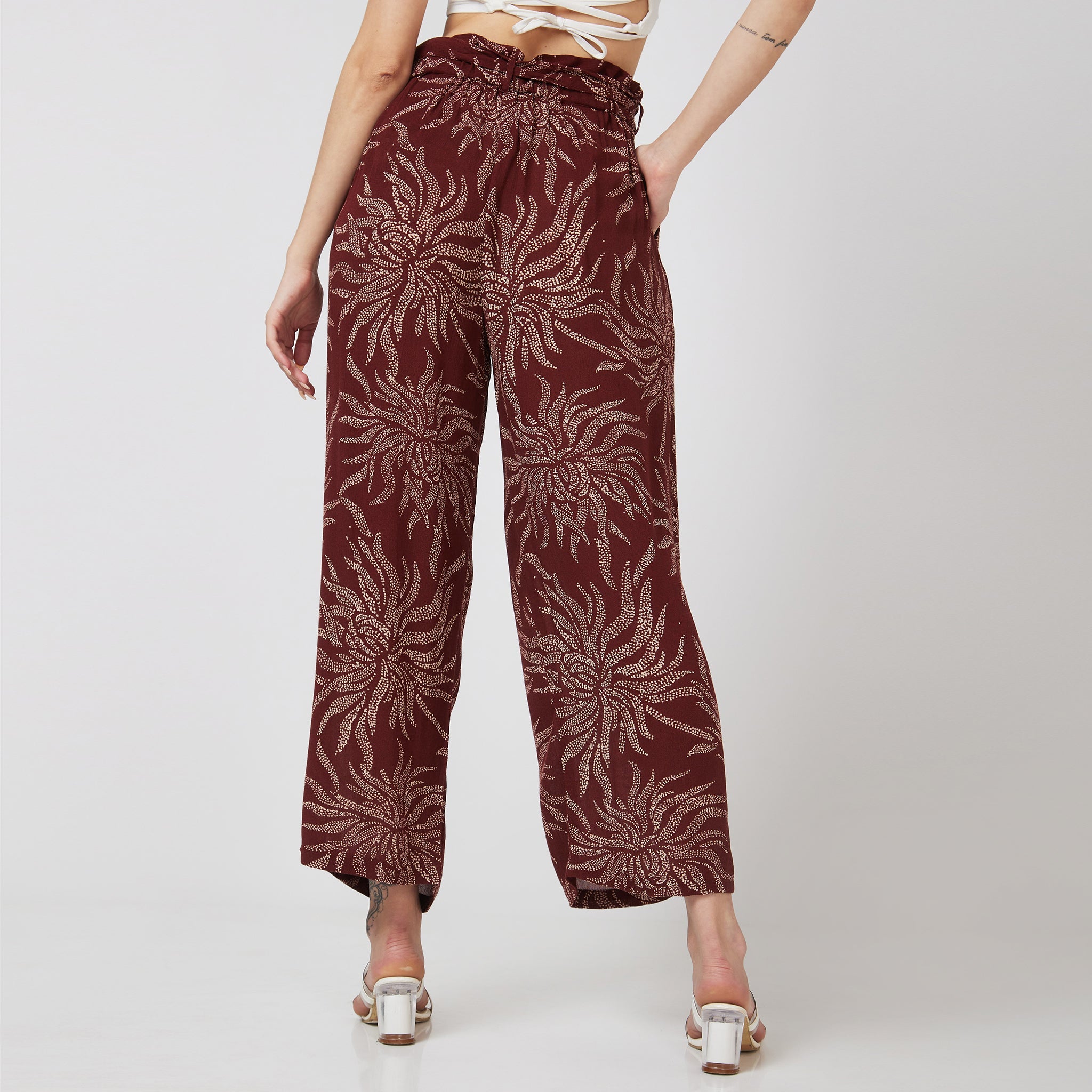 Women Wearing Flare Fit Printed Palazzo