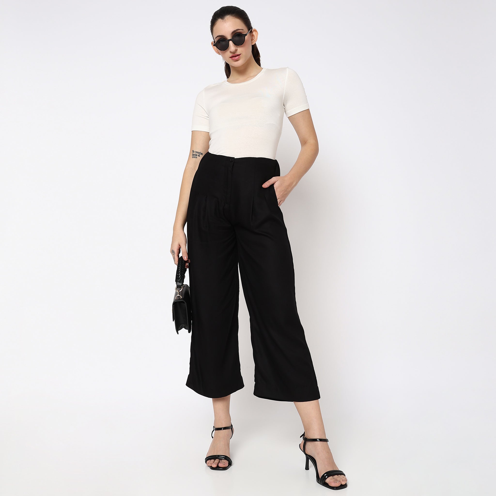 Black palazzo with white top store