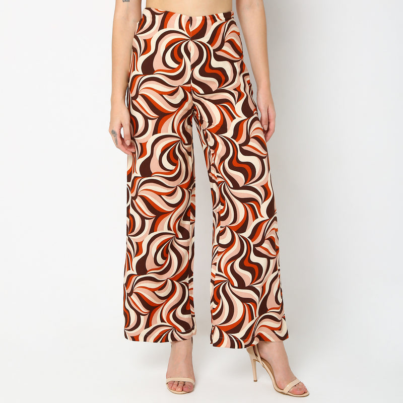 Flare Fit Printed Mid Rise Palazzos