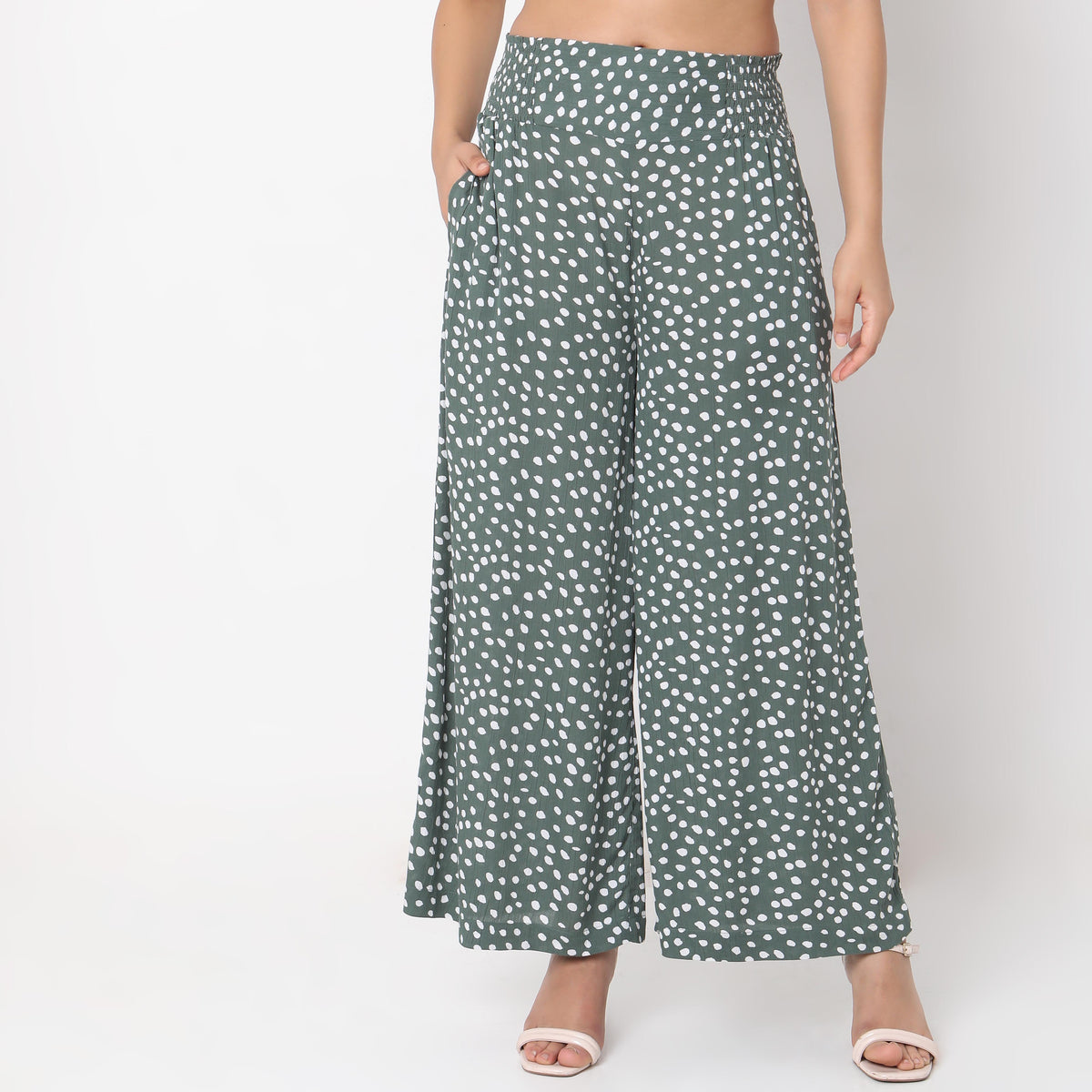 Flare Fit Polka Dot Mid Rise Palazzos