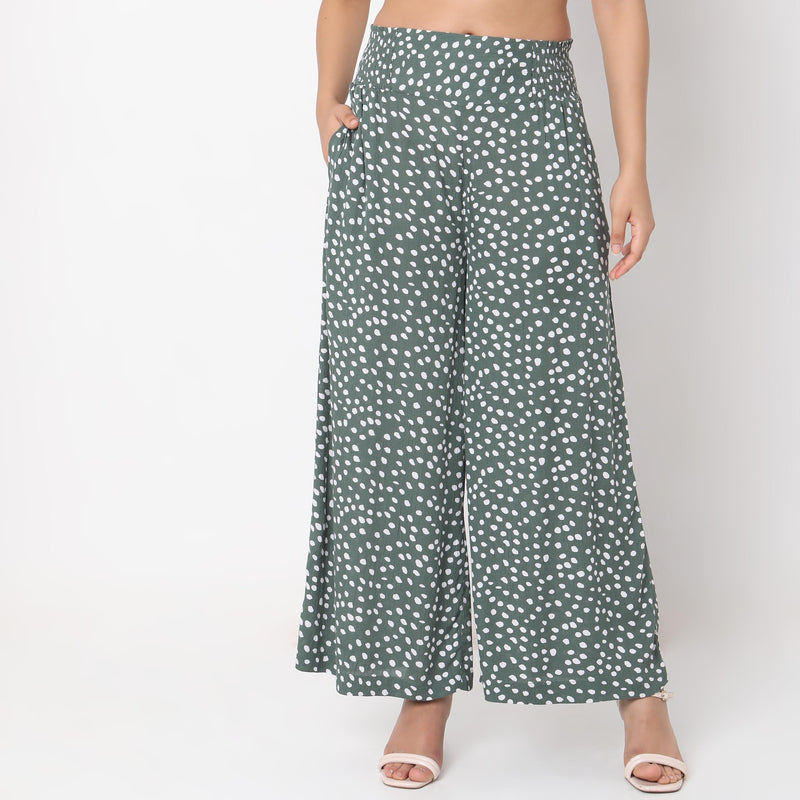 Flare Fit Polka Dot Mid Rise Palazzos