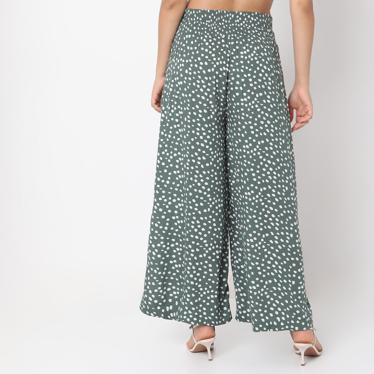 Flare Fit Polka Dot Mid Rise Palazzos