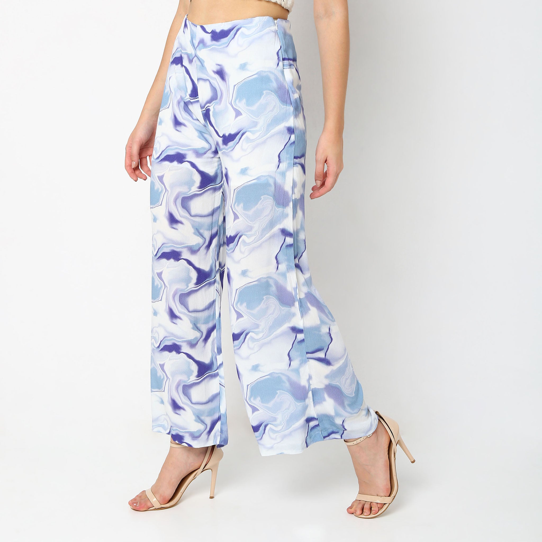 Flare Fit Abstract Mid Rise Palazzos