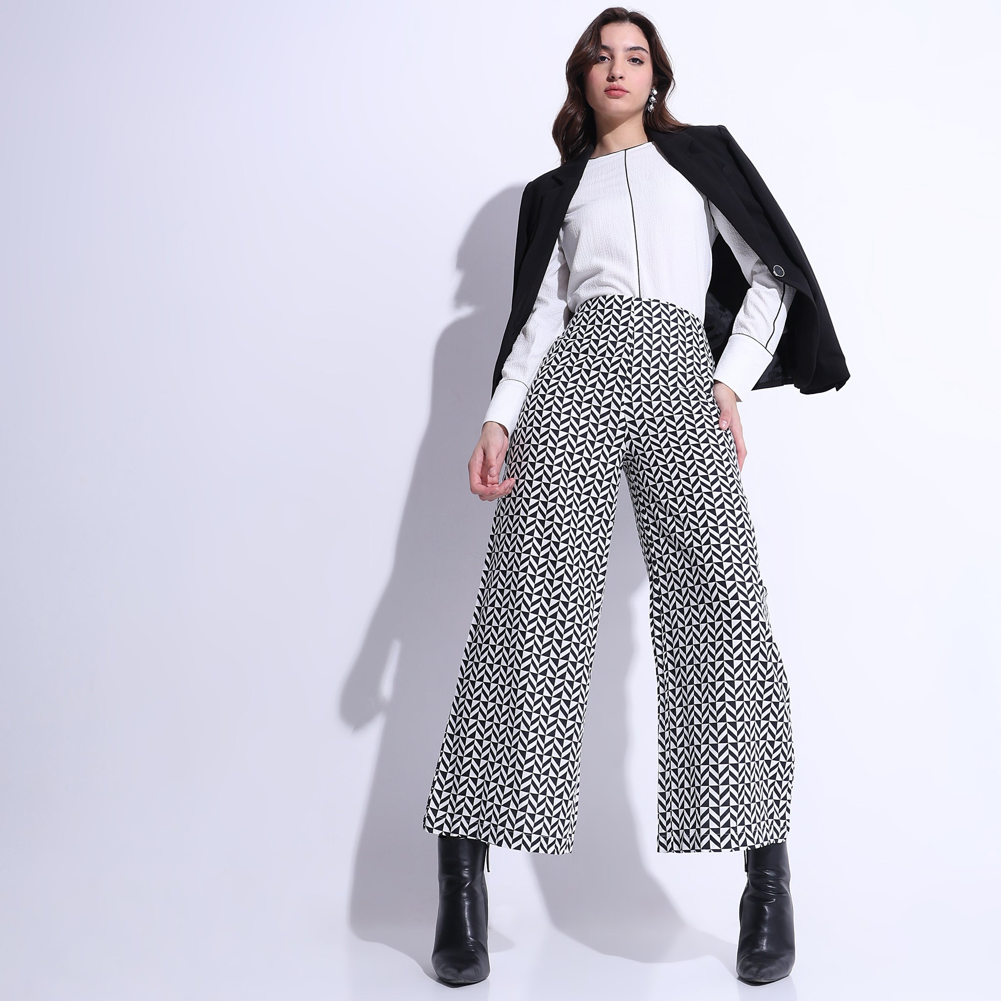 Women's Golden Striped with Blue Dots Regular Fit Palazzo Pants