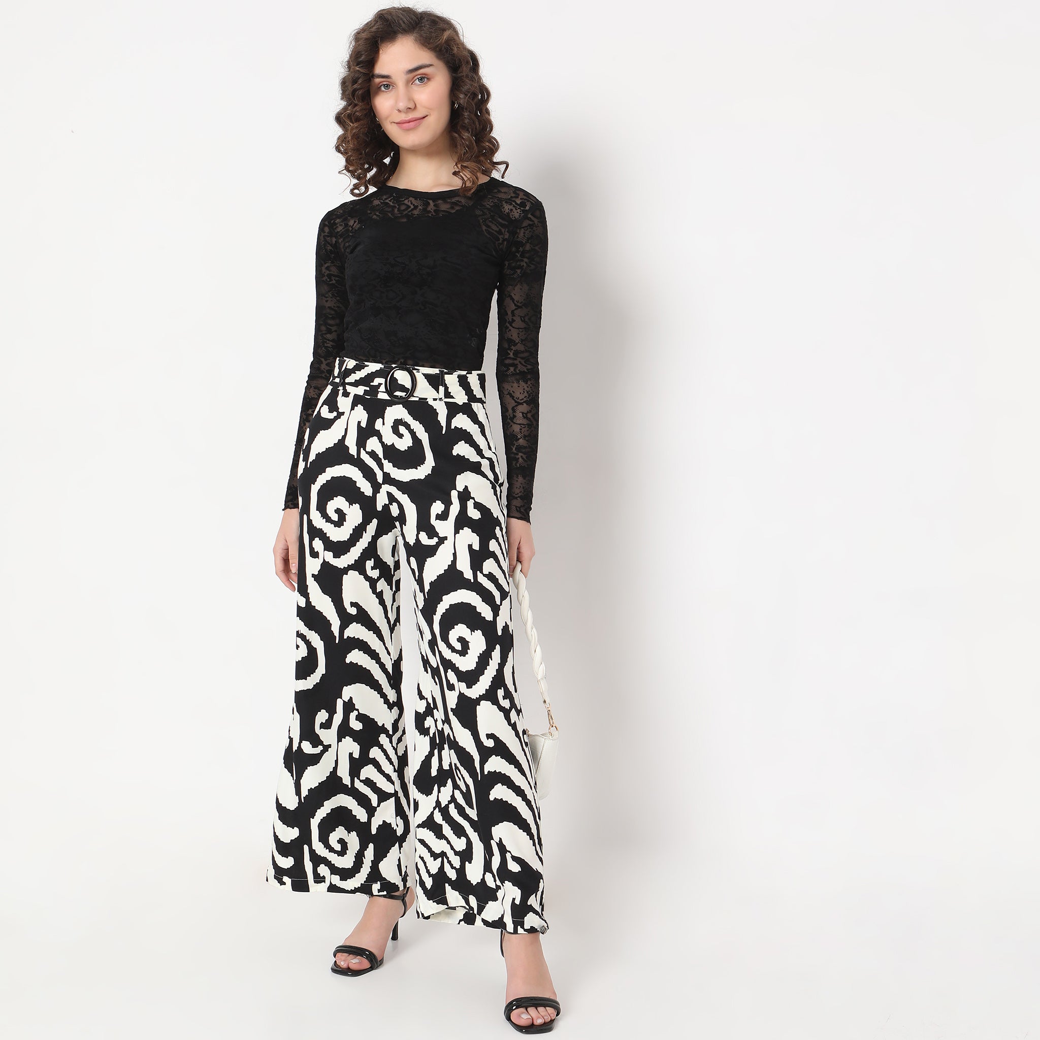 Flare Fit Abstract High Rise Palazzos