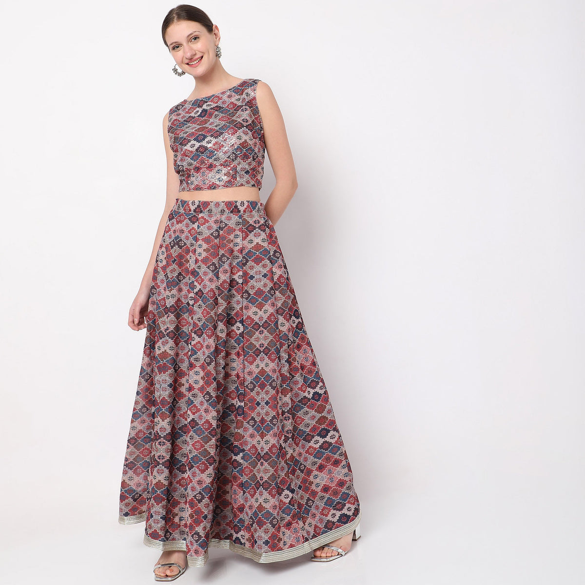 Women Wearing Straight Fit Embroidered Ethnic Set