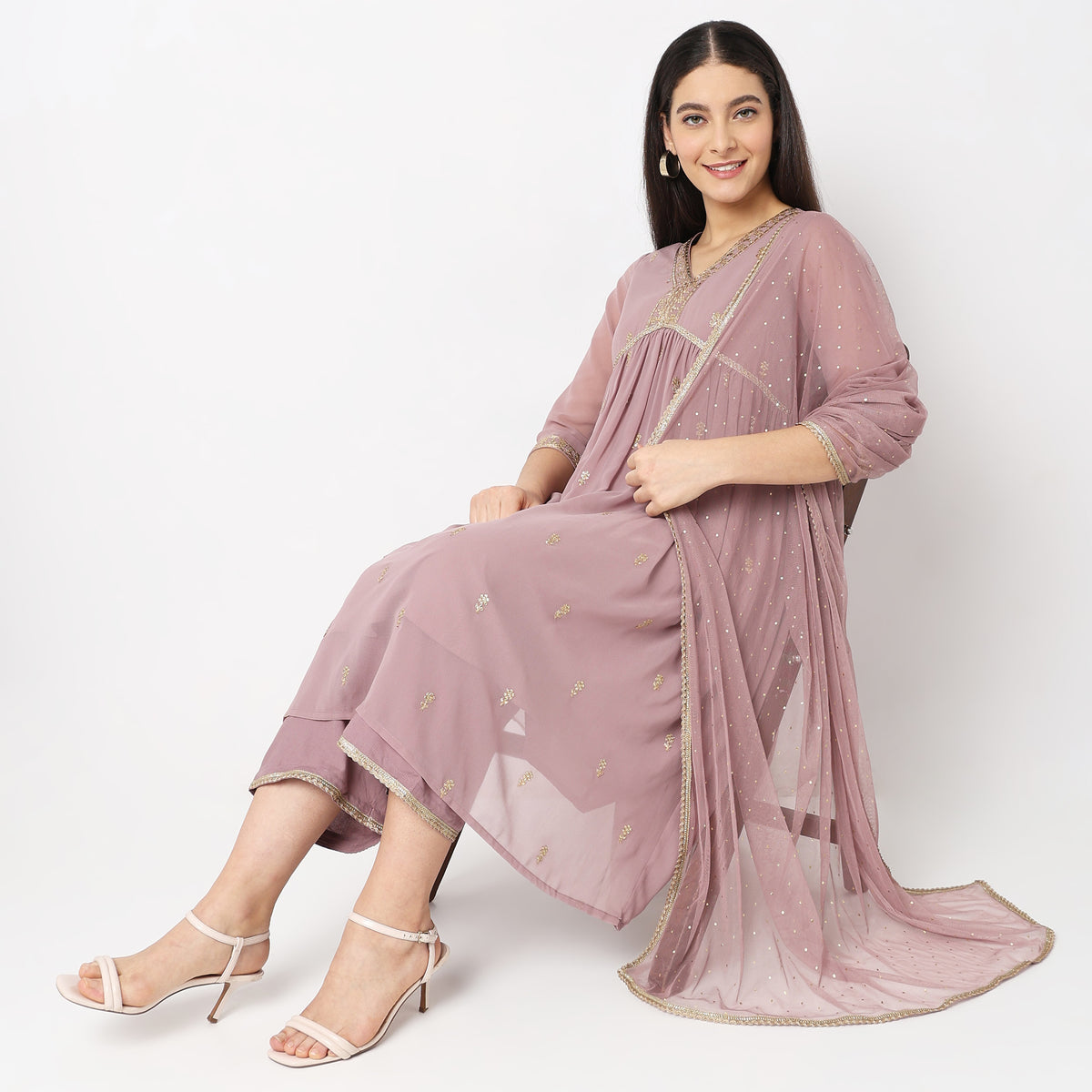 Flare Fit Embellished Kurta Set