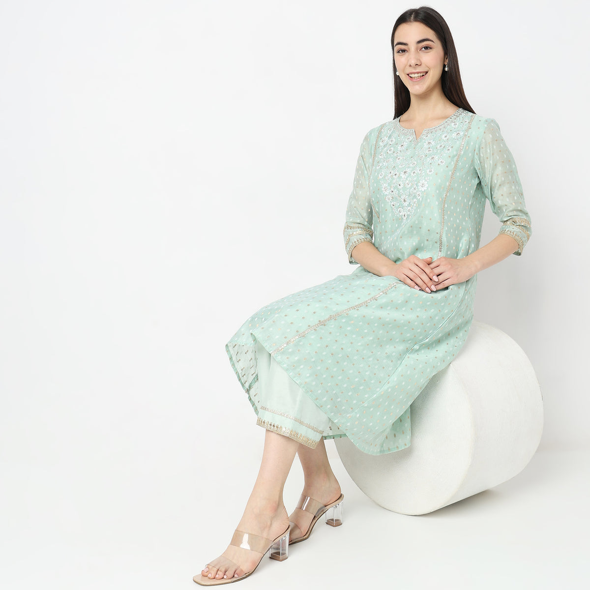 Flare Fit Embroidered Kurta Set