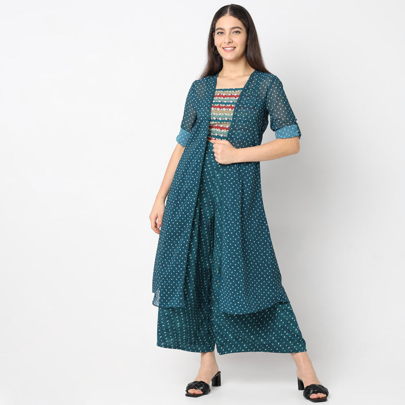 Flare Fit Embellished Ethnic Set