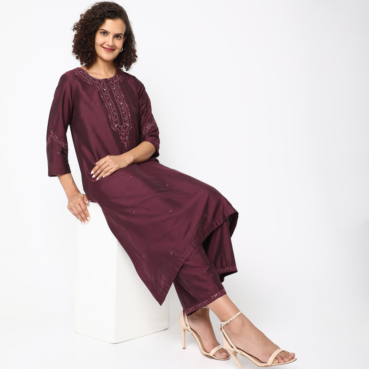 Straight Fit Embroidered Kurta Sets