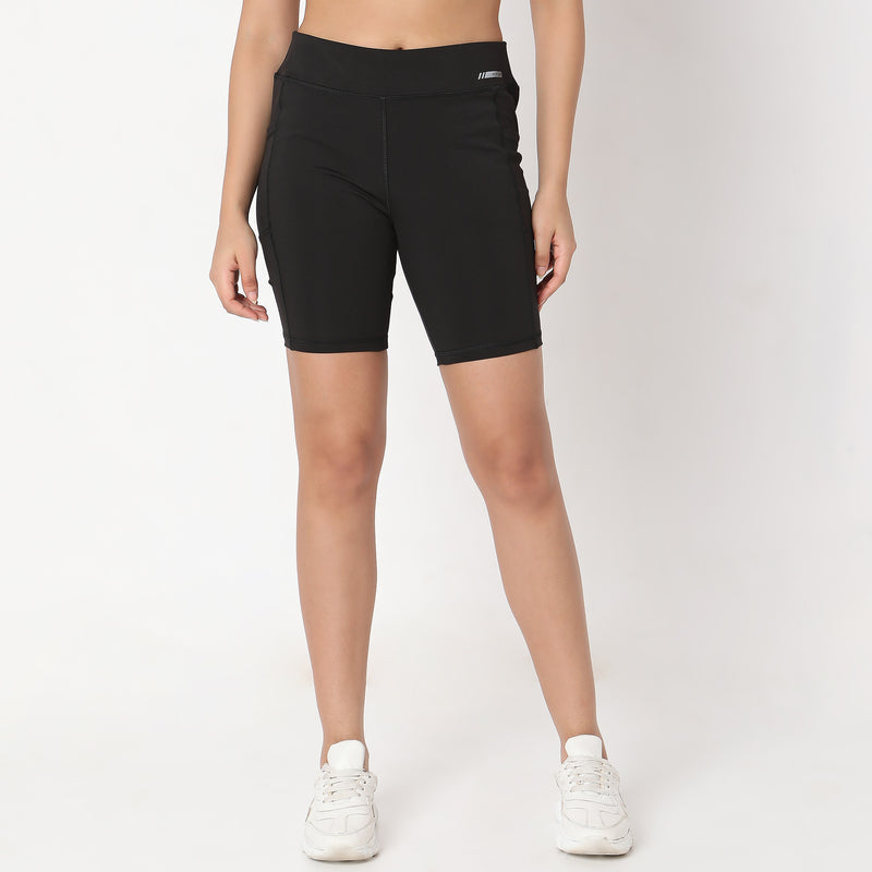 Slim Fit Solid High Rise Shorts