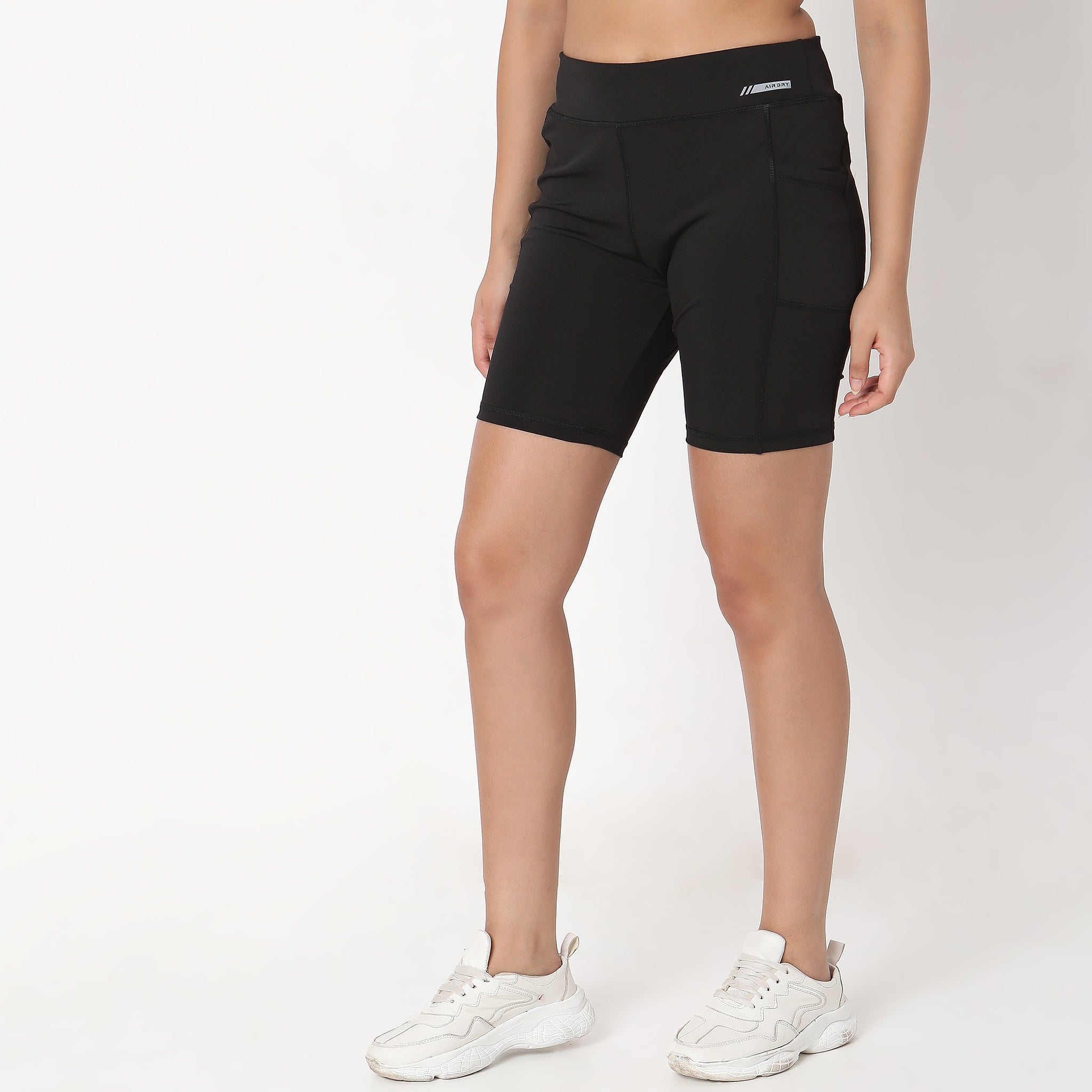 Slim Fit Solid High Rise Shorts