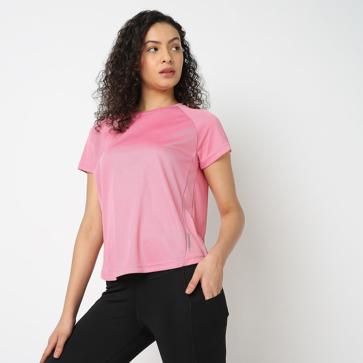 Women Wearing Regular Fit Solid T-Shirt