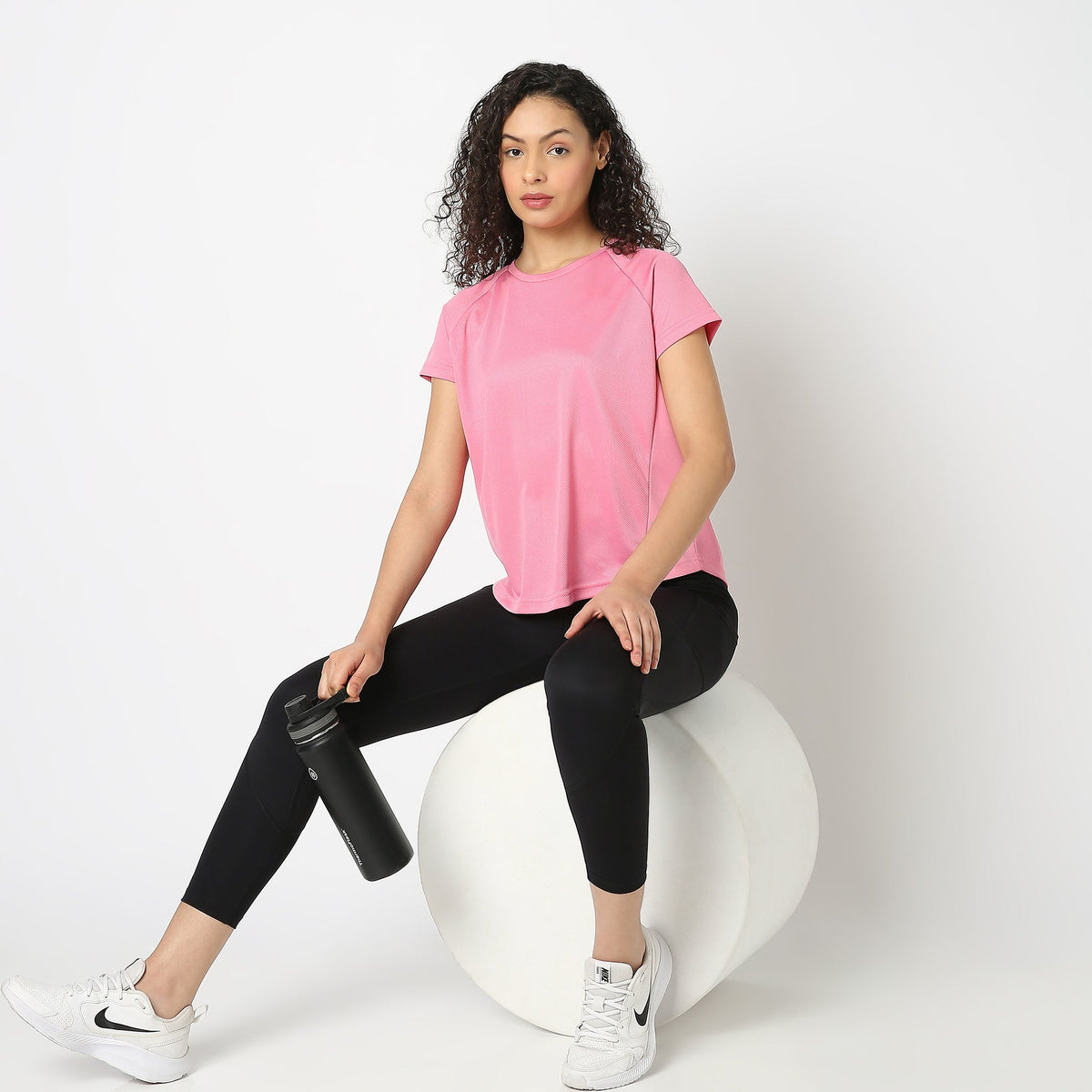 Women Wearing Regular Fit Solid T-Shirt