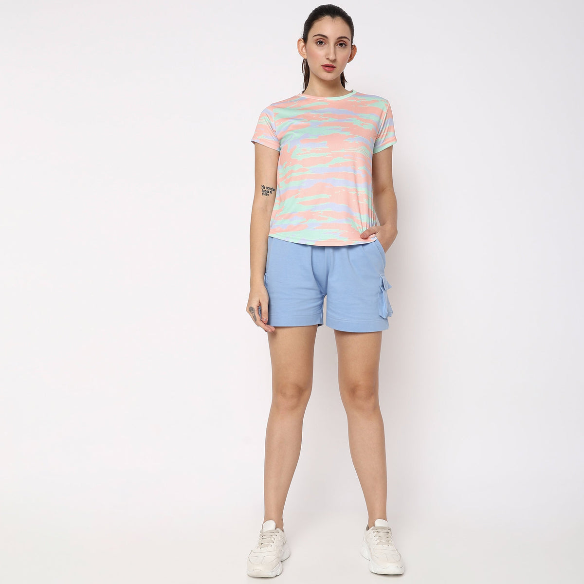 Women Wearing Regular Fit Abstract T-Shirt