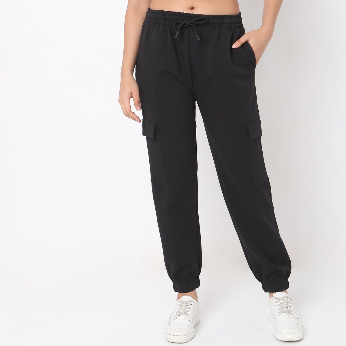 Regular Fit Solid High Rise Joggers