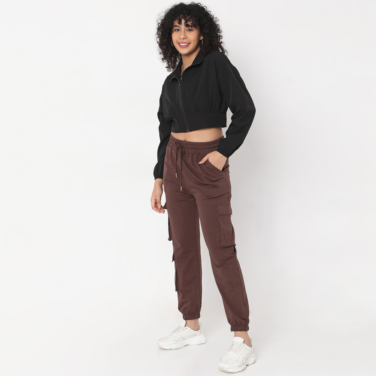 Regular Fit Solid High Rise Joggers