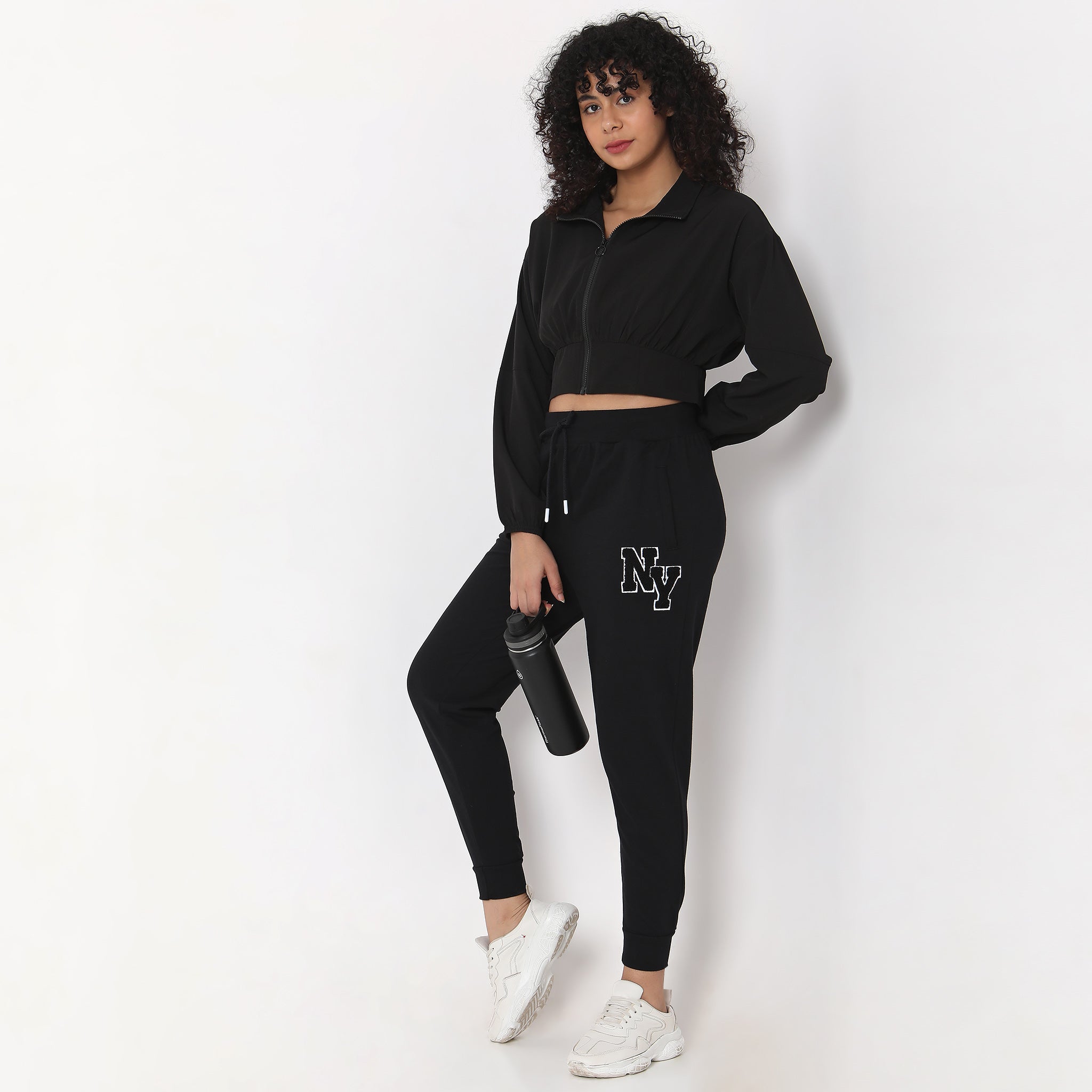 Regular Fit Embroidered High Rise Joggers