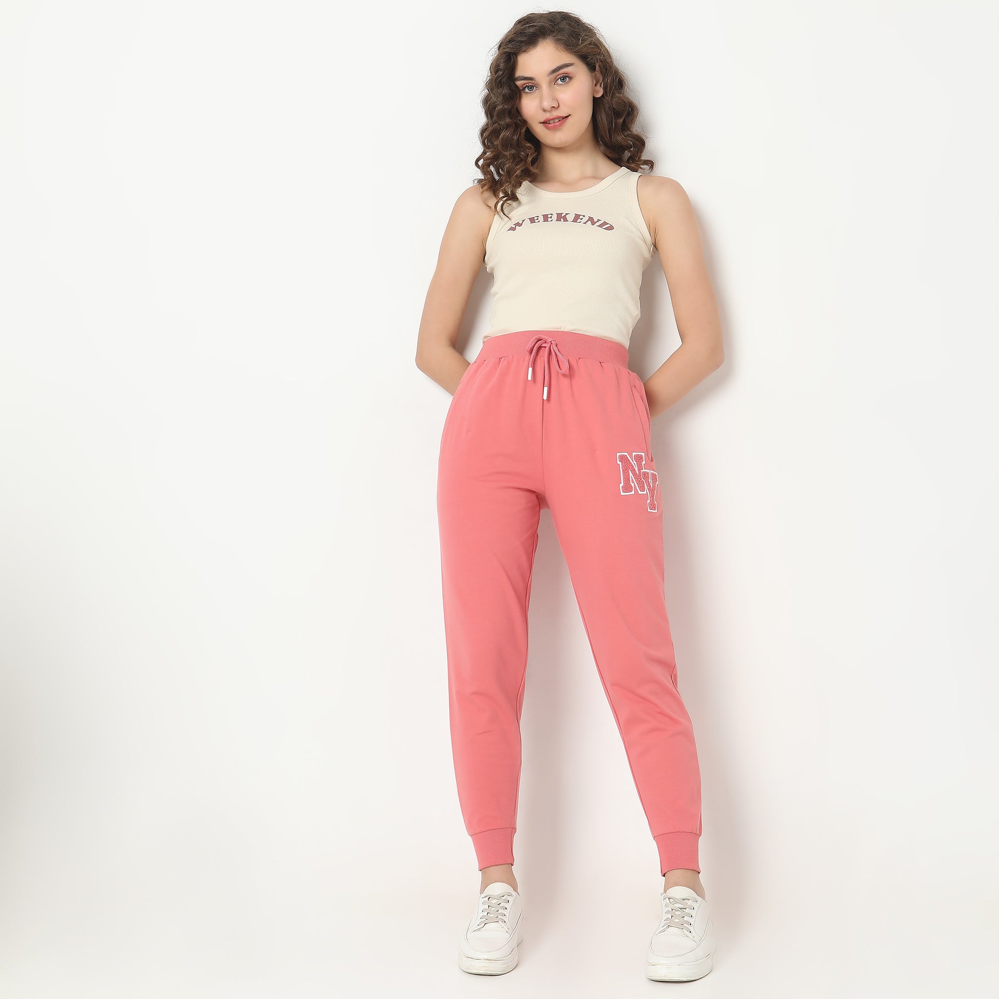 Regular Fit Embroidered High Rise Joggers
