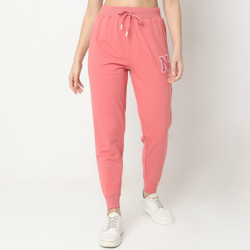 Regular Fit Embroidered High Rise Joggers