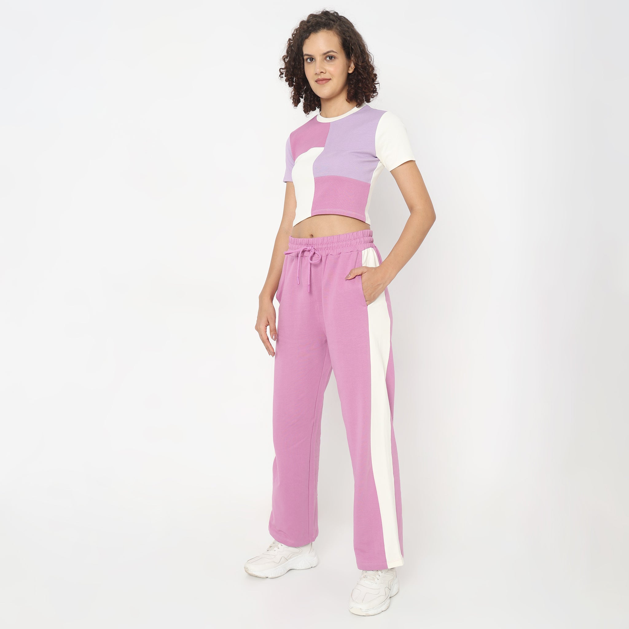 Buy Women Peach Coloured Solid Wide Leg Track Pants - Track Pants for Women