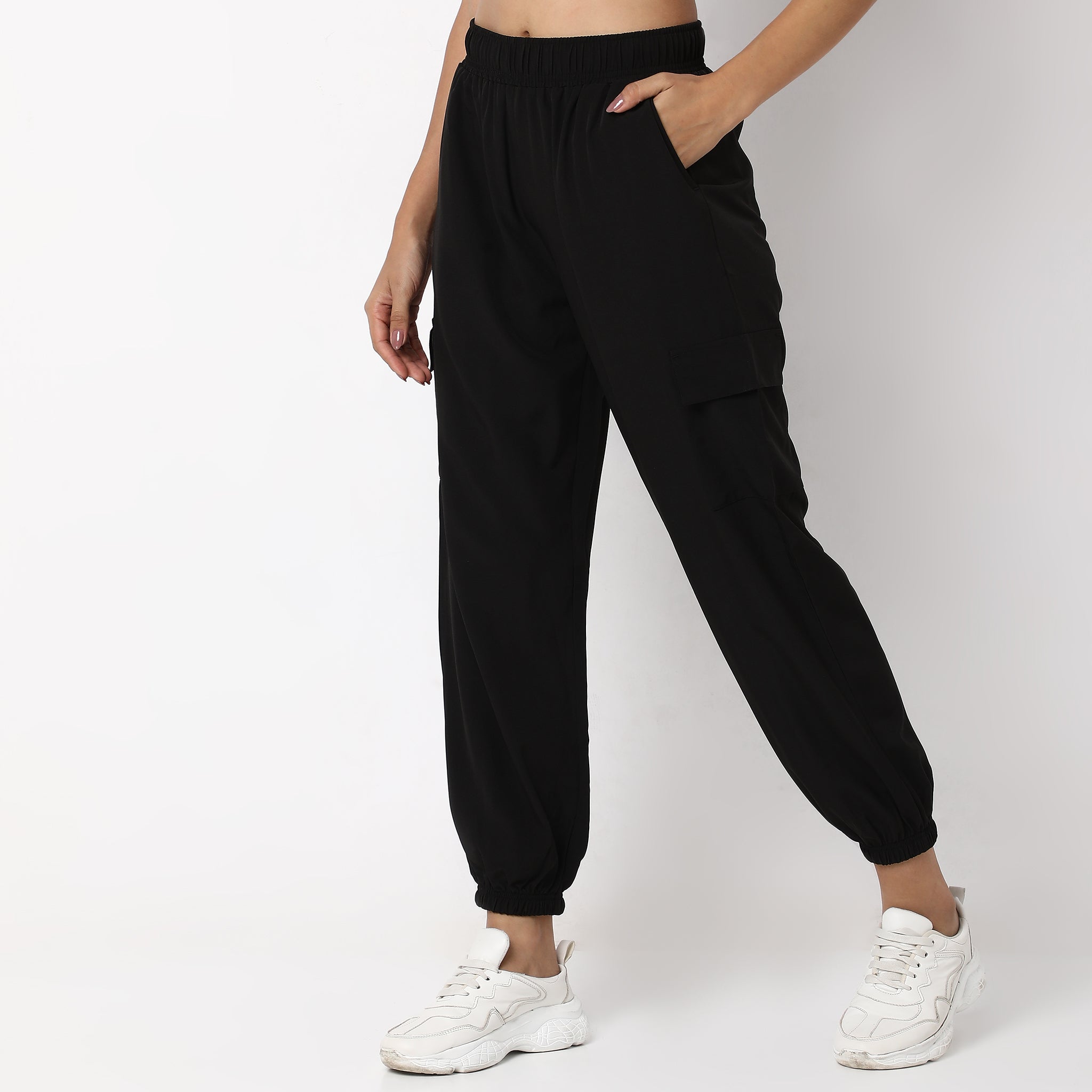 Regular Fit Solid Mid Rise Joggers Style Union