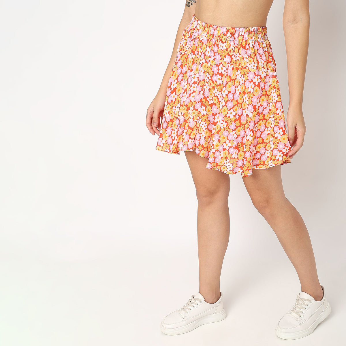 Women Wearing Flare Fit Floral Skirt