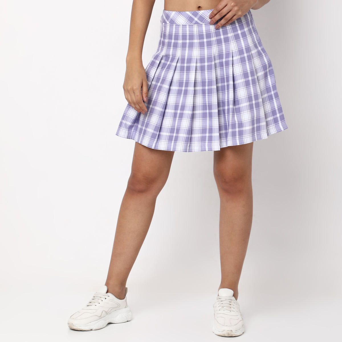 Flare Fit Checkered Mid Rise Skirts