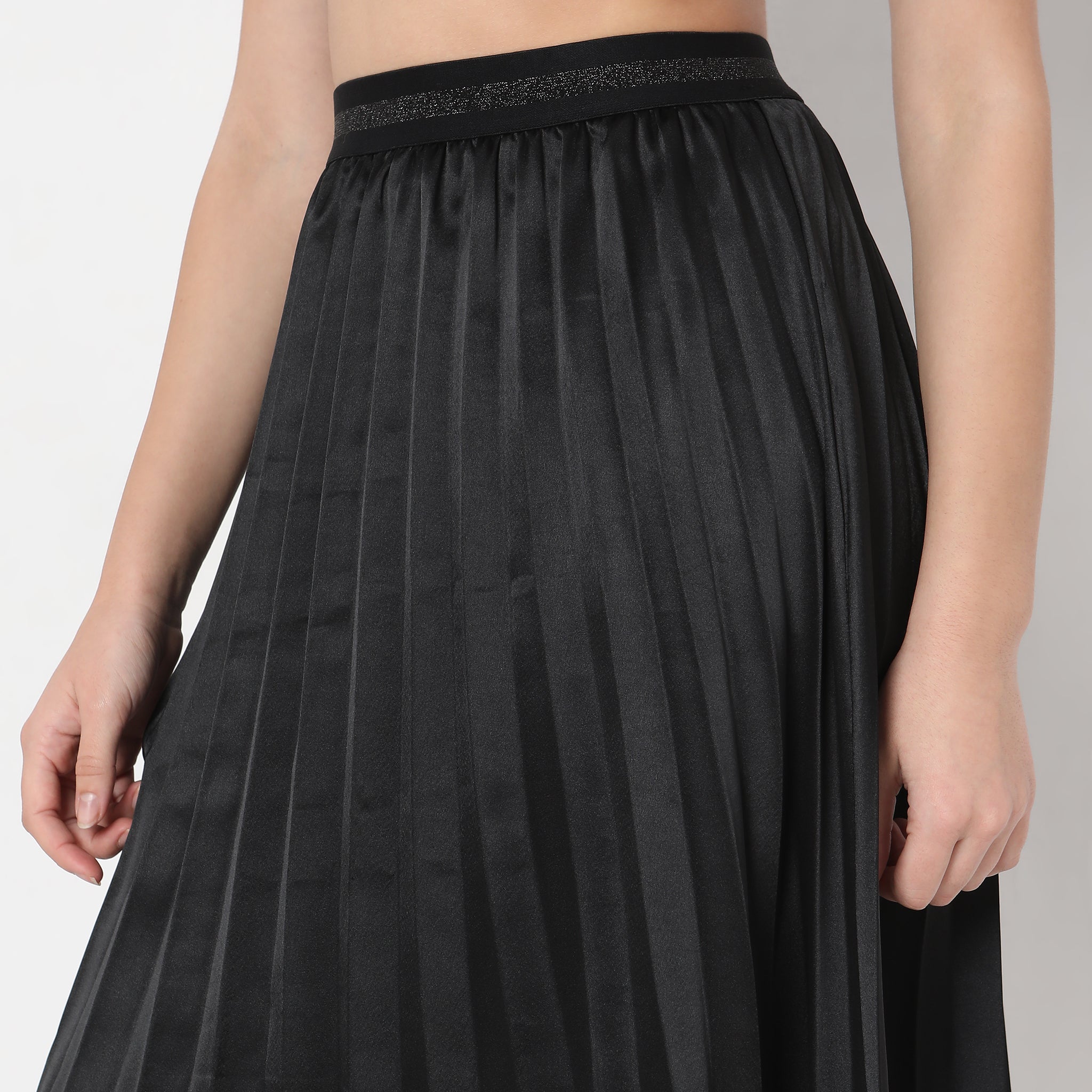 Flare Fit Solid Mid Rise Skirts