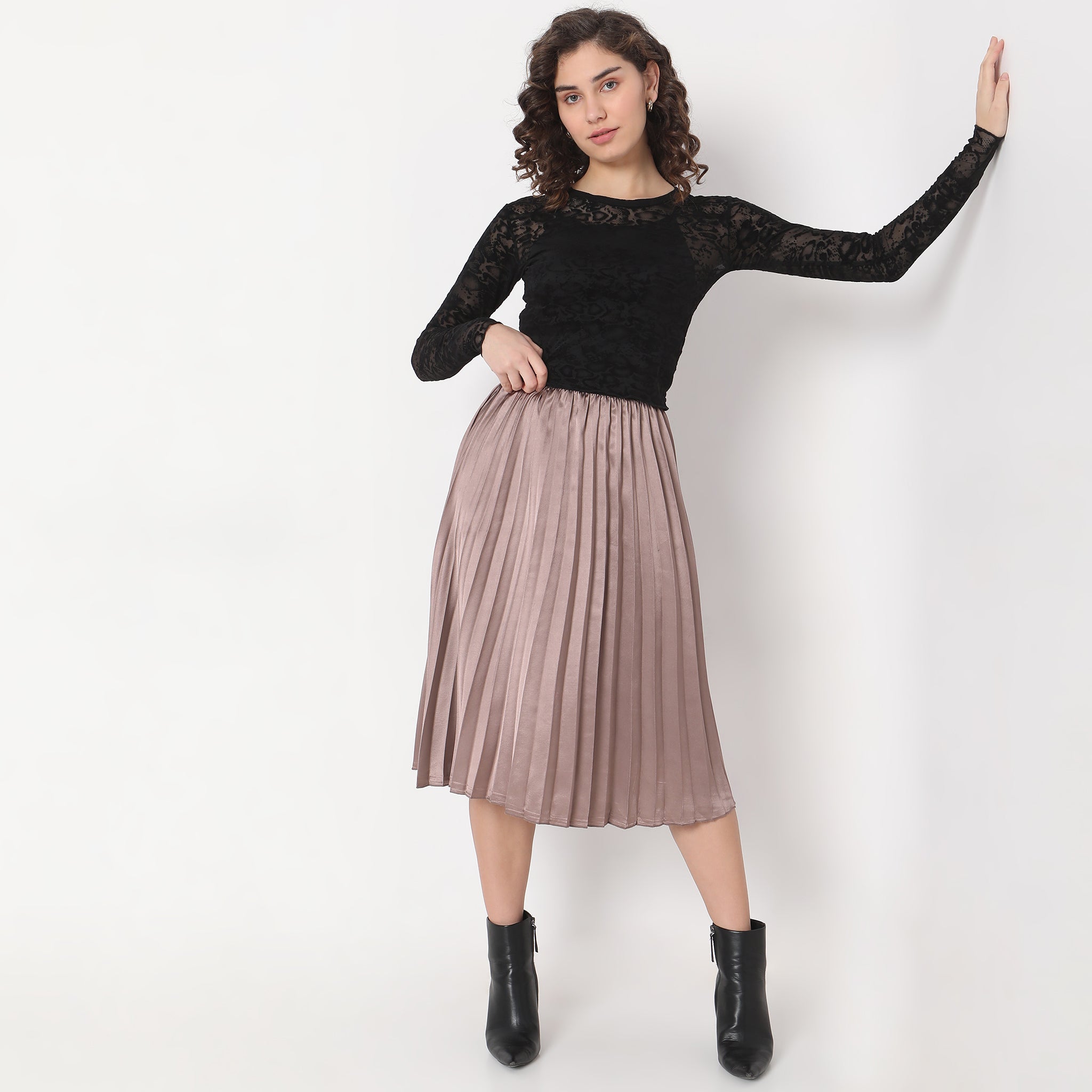 Flare Fit Solid Mid Rise Skirts