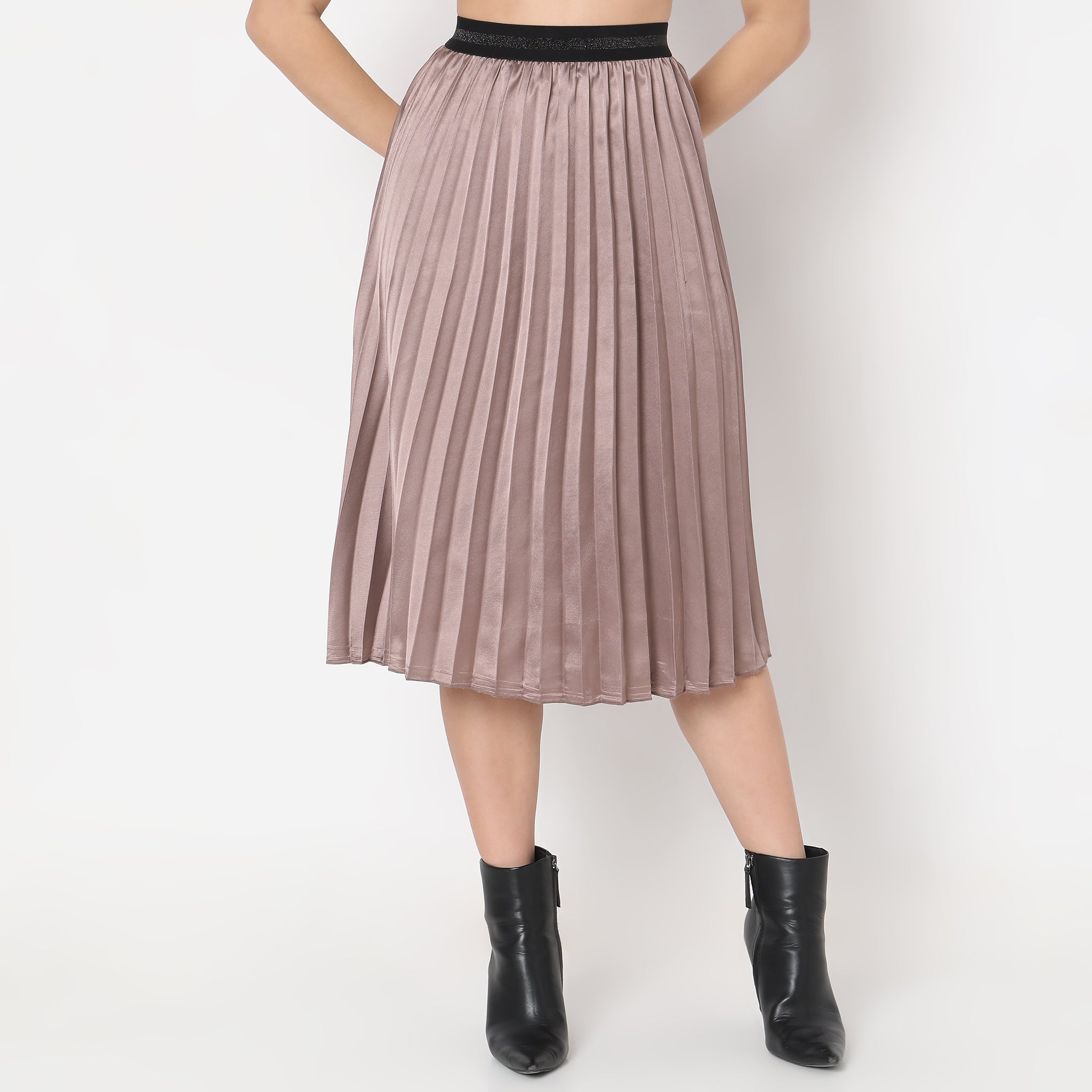 Flare Fit Solid Mid Rise Skirts
