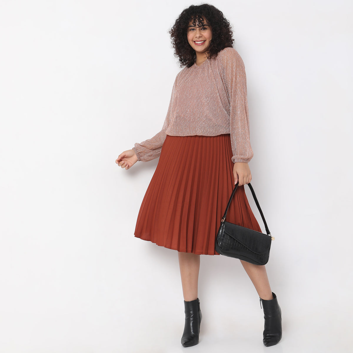 Regular Fit Solid Mid Rise Skirts