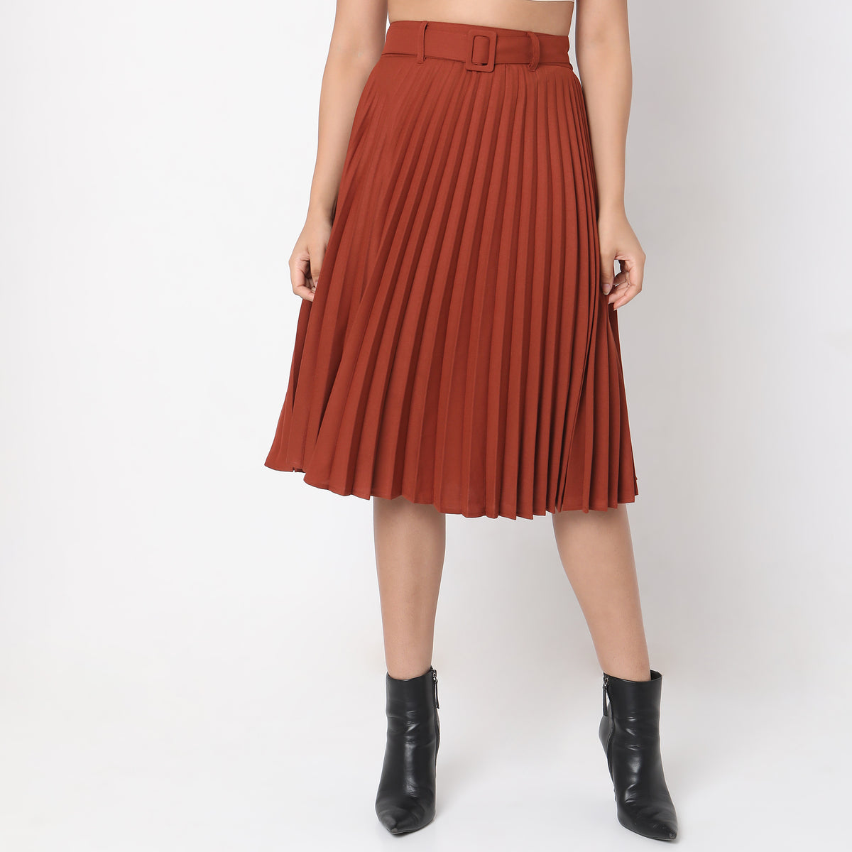 Regular Fit Solid Mid Rise Skirts