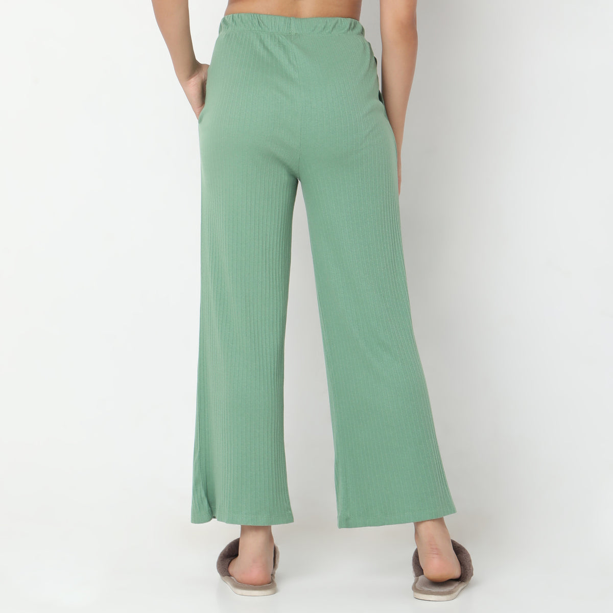 Regular Fit Solid Mid Rise Pants