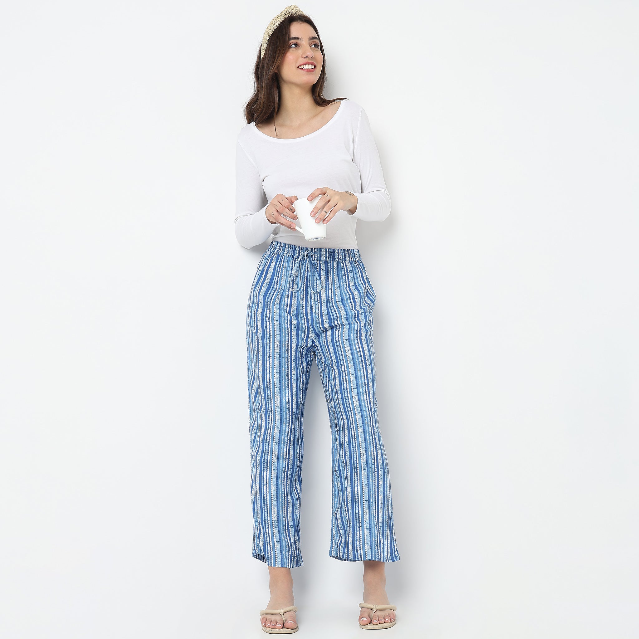 Regular Fit Striped Mid Rise Palazzos